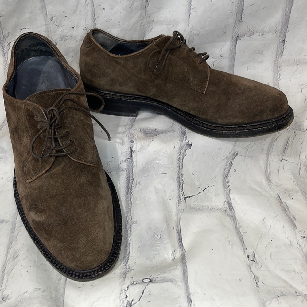 Boglioli Suede Derby Shoes Lace Up Brown Suede Stacked Heel